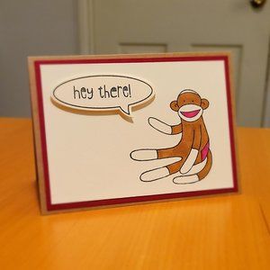 Rockford Sock Monkey Greeting Card, Child Birthday Card, Baby Shower